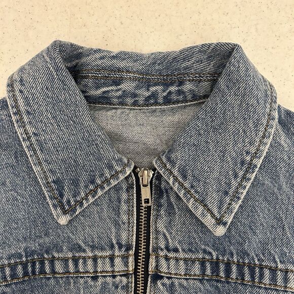 J. Galt Crop Jean Jacket Distressed Light Wash Denim Womens Small‎ Full Zip Blue - Picture 6 of 11